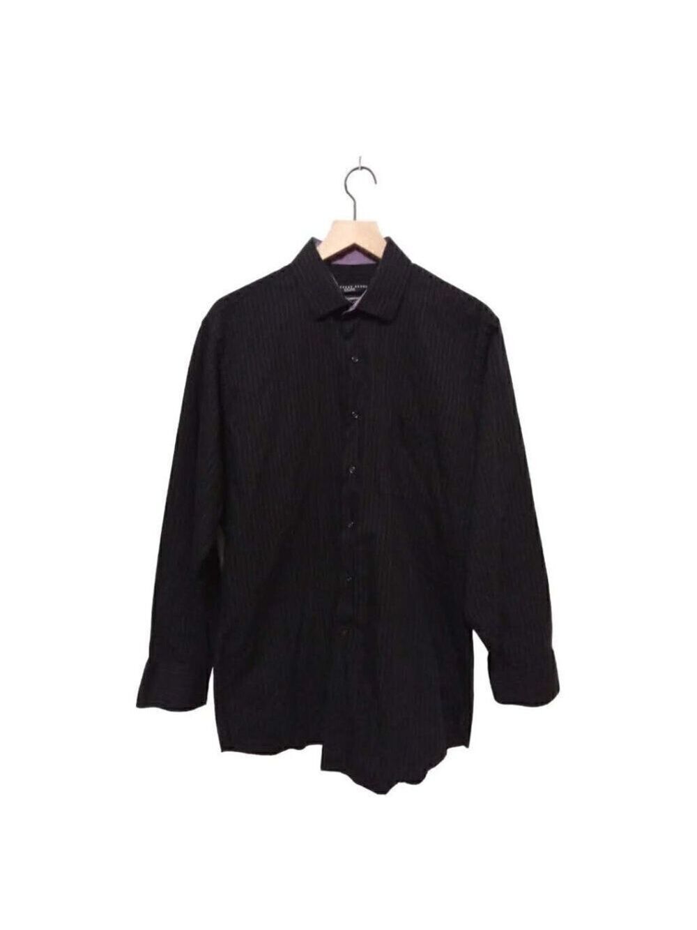 Geoffrey Beene Black & Purple Pinstripe Fitted Button Down Shirt Neck Sz 16
